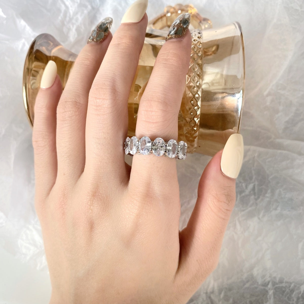 [Regalia jewelry]Dainty Elongated Cushion Cut Tennis Ring