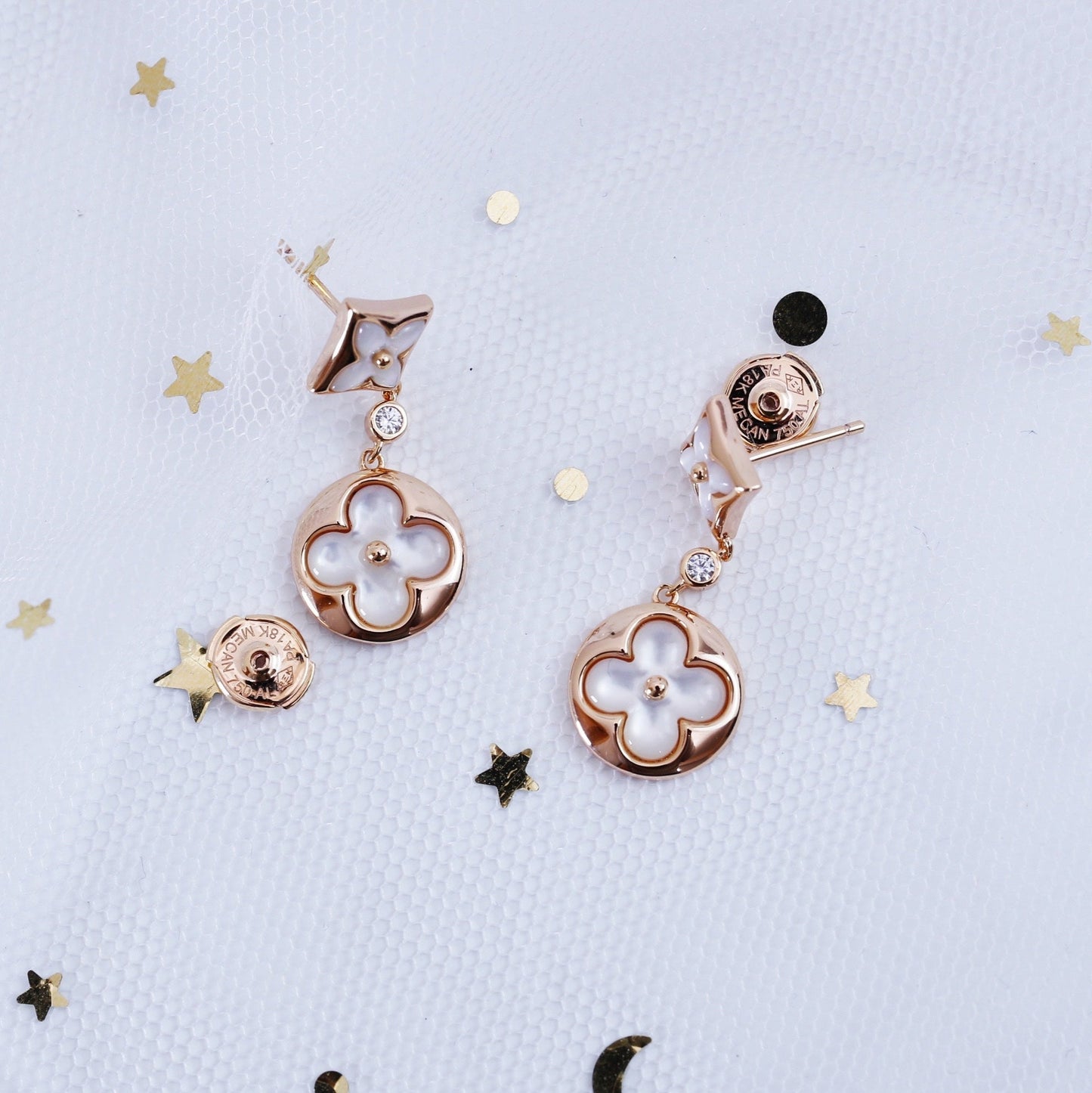 [Regalia jewelry]STAR AND SUN PINK GOLD MOP DROP EARRINGS