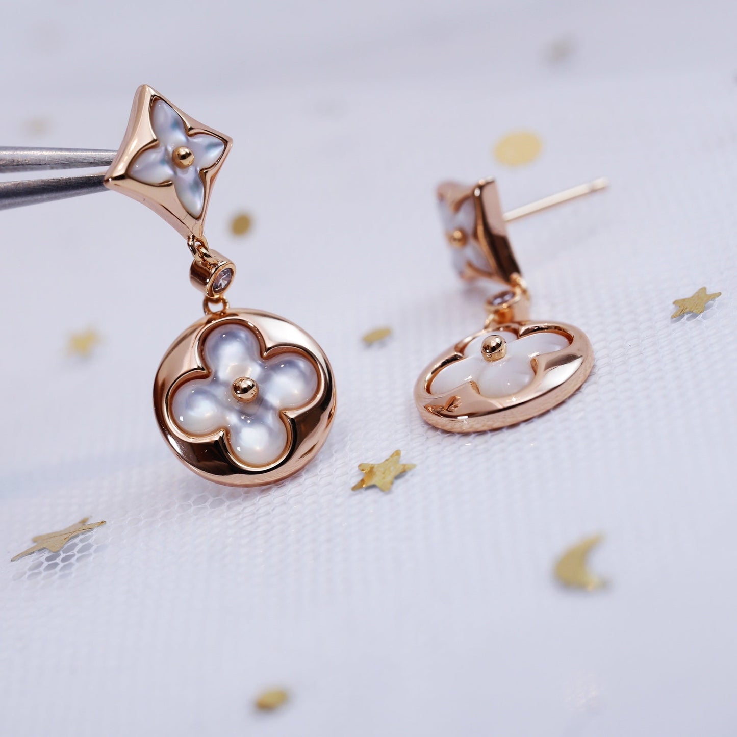 [Regalia jewelry]STAR AND SUN PINK GOLD MOP DROP EARRINGS