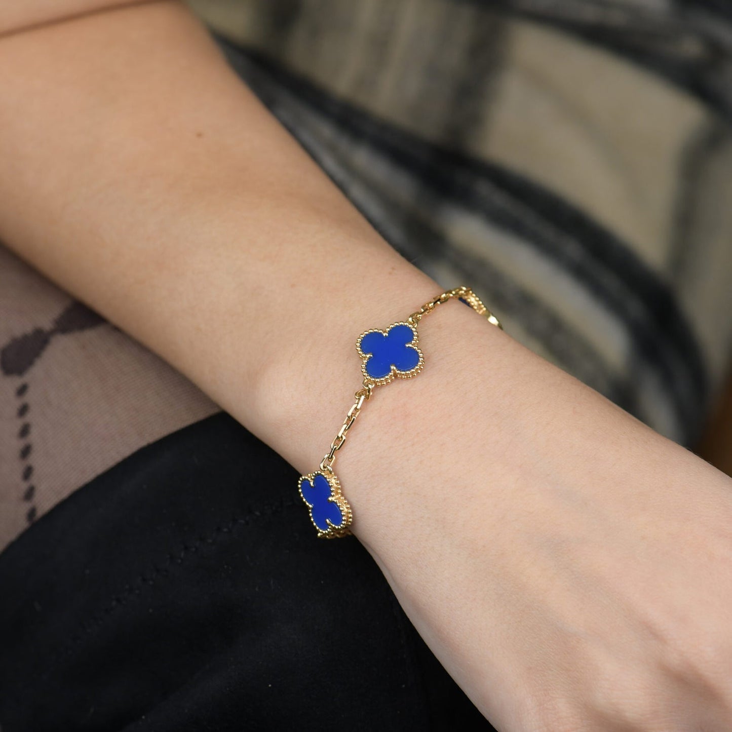[Regalia jewelry]CLOVER 5 MOTIFS BLUE AGATE BRACELET