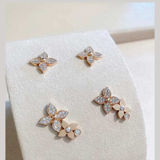 [Regalia jewelry]STAR BLOSSOM STUD EARRINGS PINK GOLD DIAMONDS